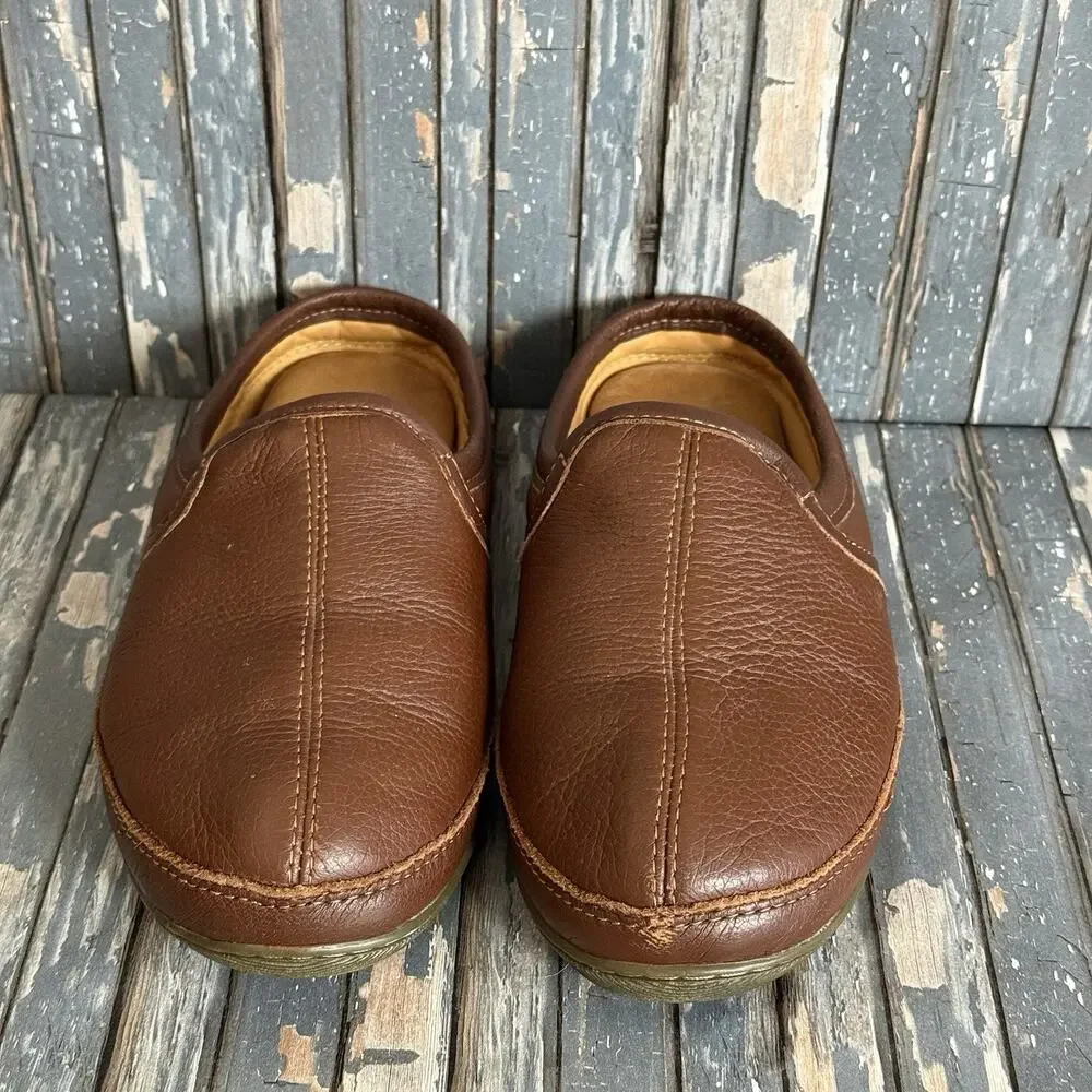LL Bean Elkhide Scuff Slippers Men Size 7 Brown Leather Padded Comfort 272349